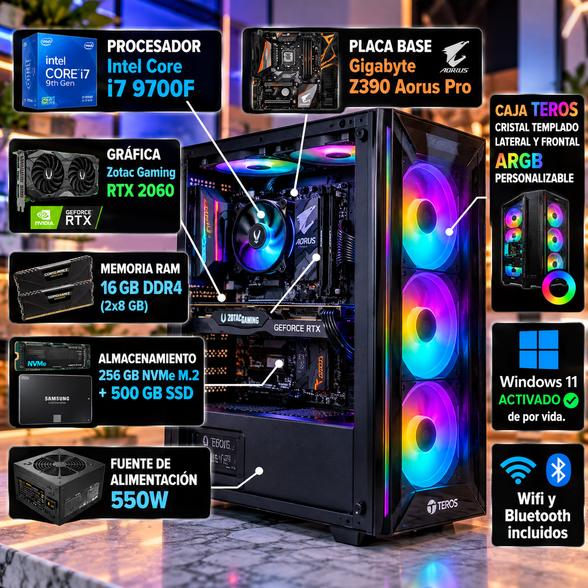 PC GAMING Intel i7 + RTX 2060 + 756 GB + 16 Ram