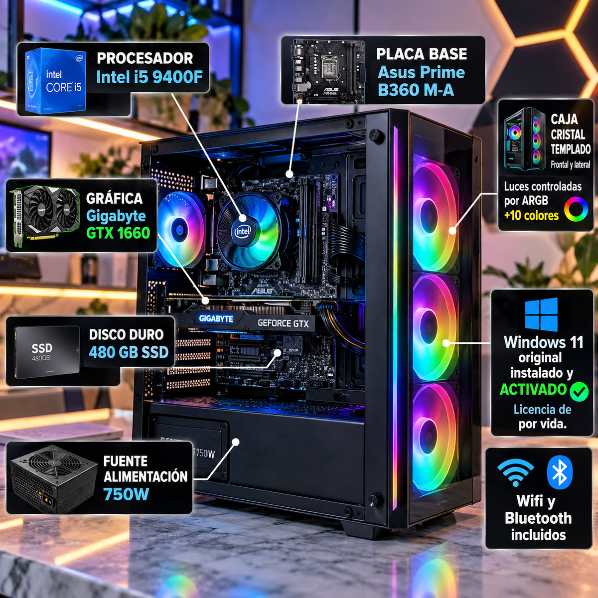 PC GAMING - GTX 1660 - Intel i5-16 GB Ram - 500ssd